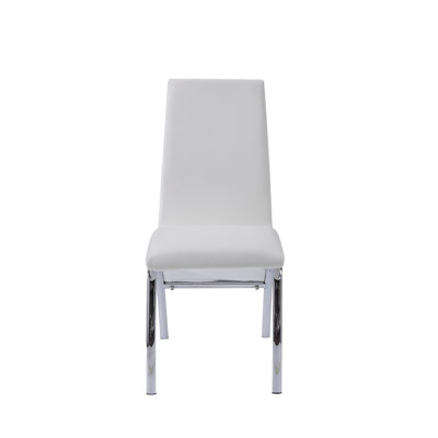 Pervis White Synthetic Leather & Chrome Finish Side Chair (Set Of 2)
