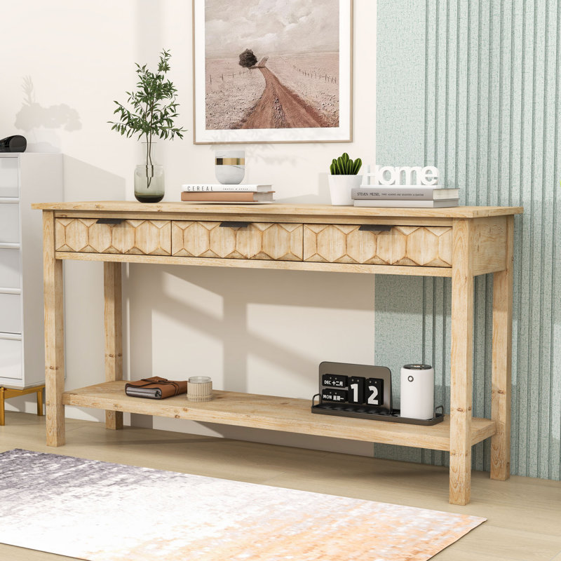 Console Table with 3 Drawers and Solid Fir legs, Natural