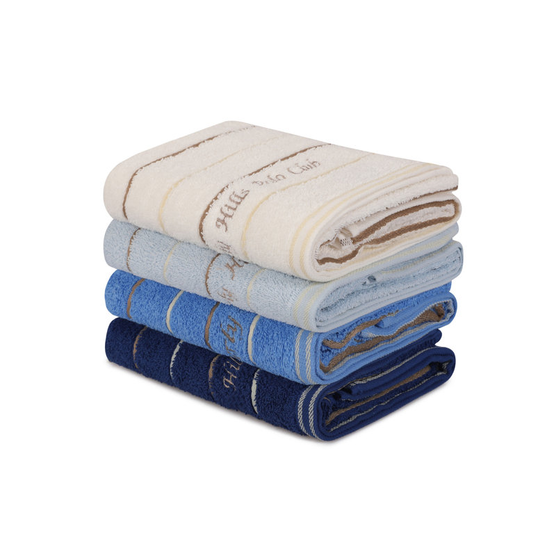 Ensemble de serviettes 4 pièces 100% coton, Bleu foncé / bleu clair / bleu / blanc