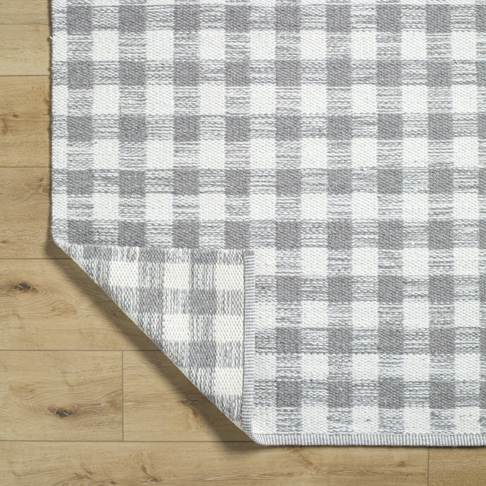 Lavande Hand-Woven Plaid Gray Wool Rug, Rectangle 5' x 7'6"