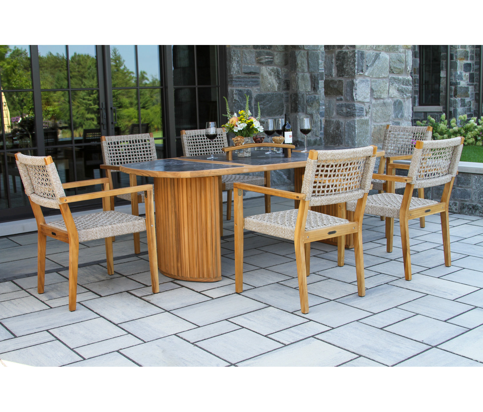 Cava 40" Teak Patio Dining Set, Gray