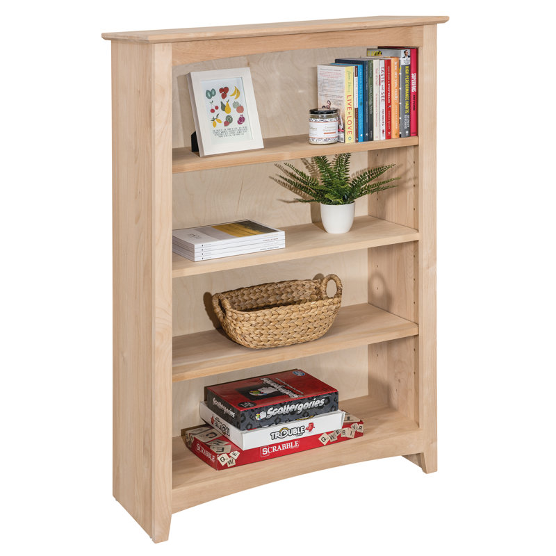 Malani 36" H Solid Wood Classic Bookcase, Unfinished, (4 Shelves) 48"H x 31.75"W x 12.875"D