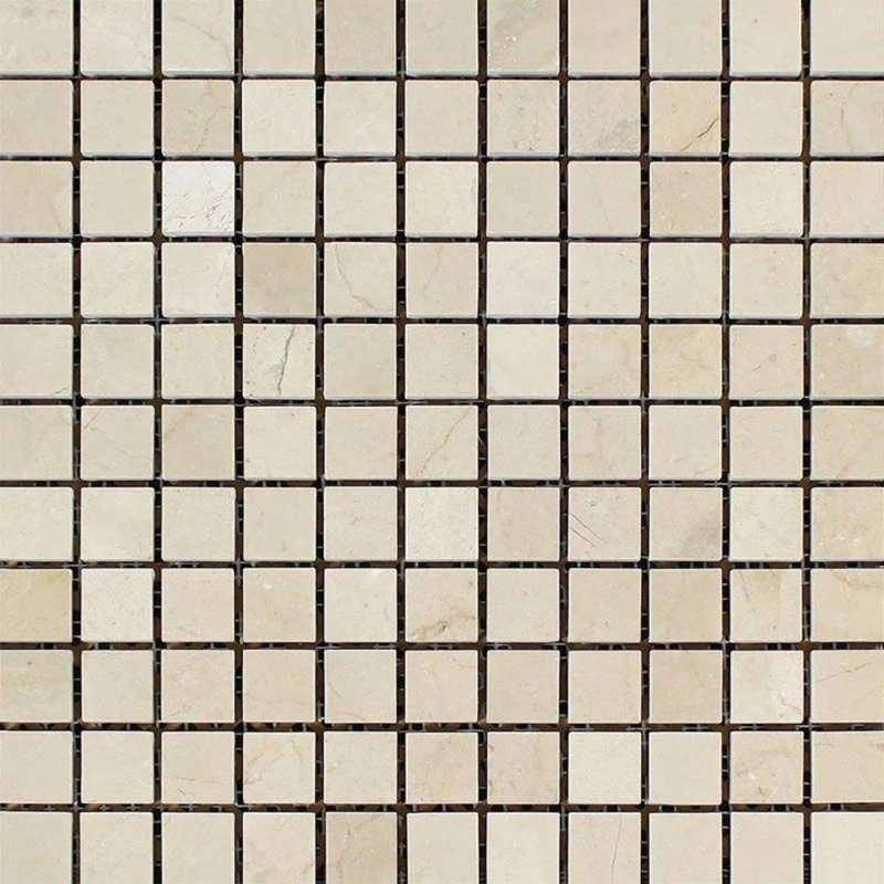 1" x 1" Marble Grid Mosaic Wall & Floor Tile, Honed Crema Marfil