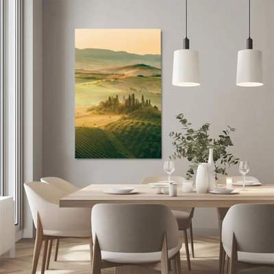 1Pc Framed Canvas Poster Print Tuscan countryside, cypress trees and farmhouses, impressionist landscape style Wall Art Decor, Perfect for Room Decor