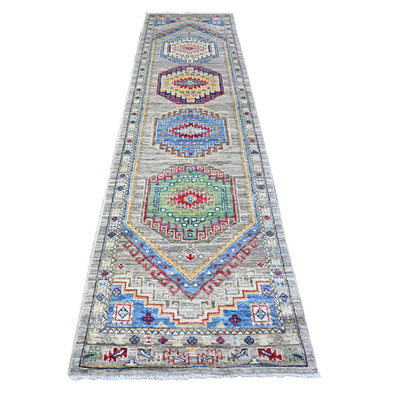 Tapis de couloir unique 3 pi x 11 pi 8 po en bleu / jaune / gris / vert Arnolds