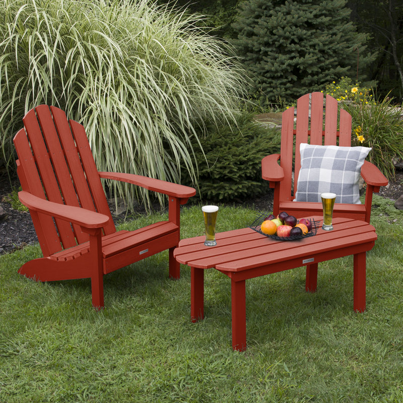 Chaise Adirondack en plastique avec table Anette, Rouge rustique