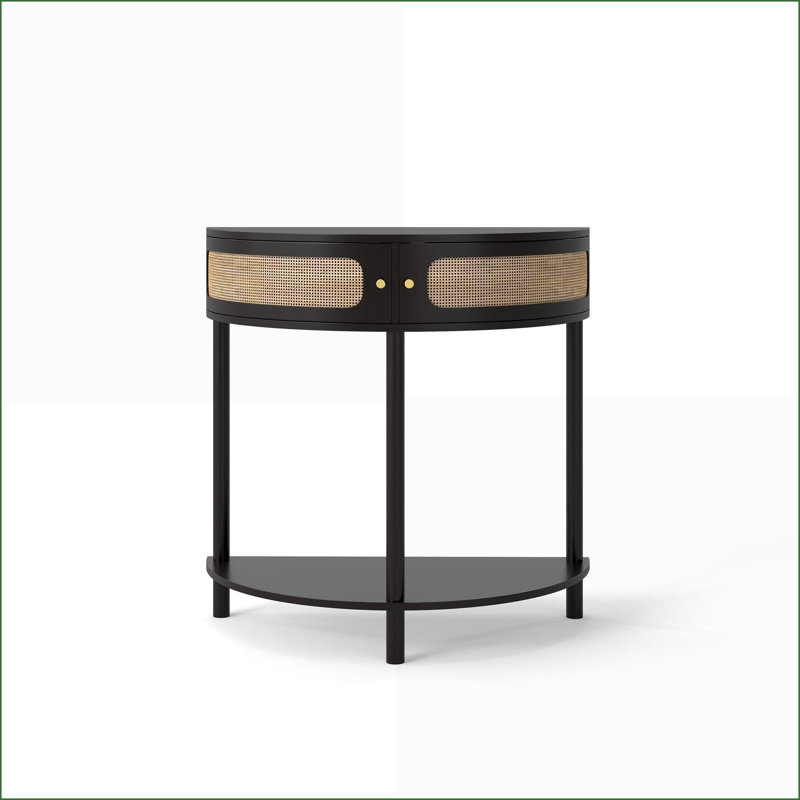 Table basse en rotin Boho avec 2 tiroirs et tablette inférieure pour le salon, Noir