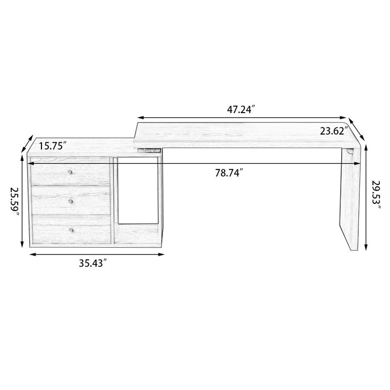Bureaux rectangulaires en bois massif noyer, H 29,53 po x l 78,74 po x P 29,53 po