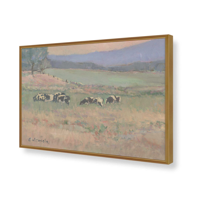 «Cows in Pasture» par Stephen Calcasola, reproduction d'art, H 12 po x l 16 po, Doré
