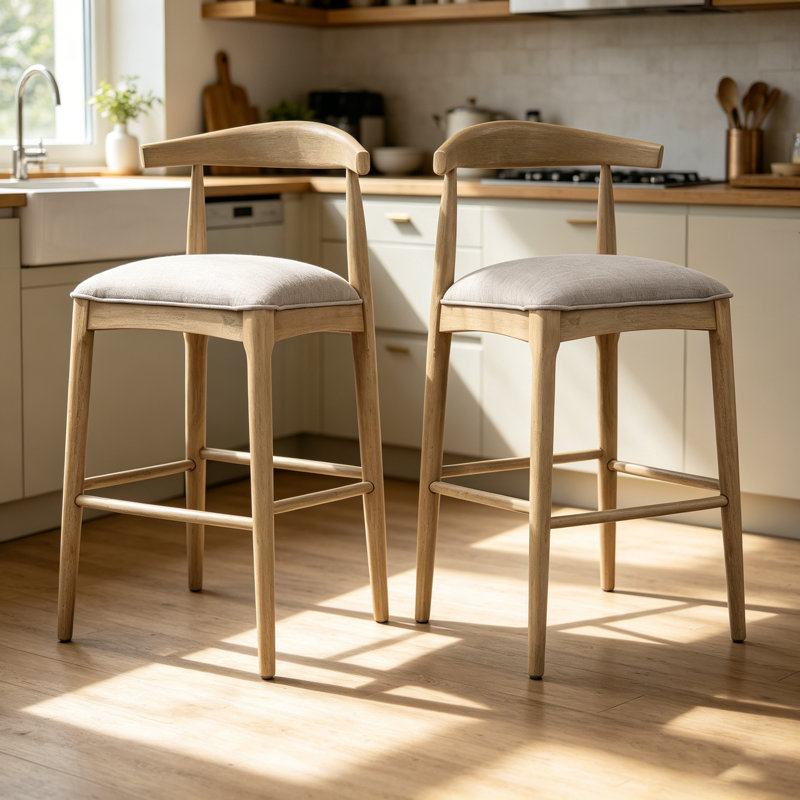 Tabouret de bar en tissu de galets (ensemble de 2), Natural, Gris