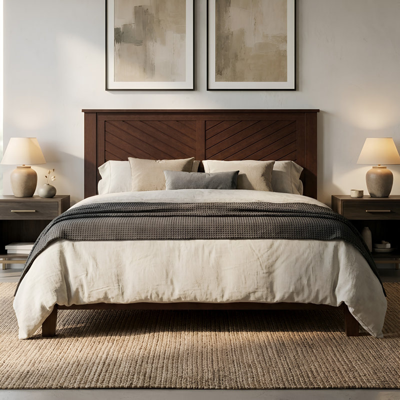 Chalco Solid Wood Headboard With Chamfer, Queen, Walnut
