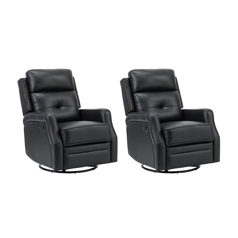 Fauteuil inclinable manuel pivotant Rudisill (ensemble de 2), Cuir véritable noir