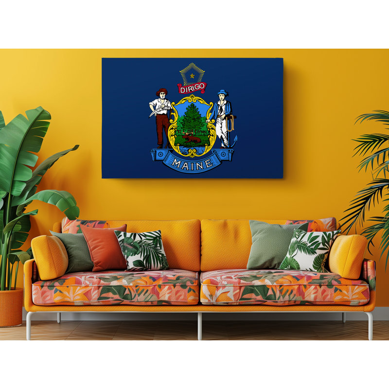 Maine State Flag USA Flags Edition, impression sur toile, décoration murale, L 60 po x H 40 po
