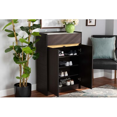 Modern Contemporary Home Office Shoe Storage Cabinet DARK BROWN With Drawer And 2 Doors -  Latitude Run®, E1A0F057122A4299B527378571BD1016