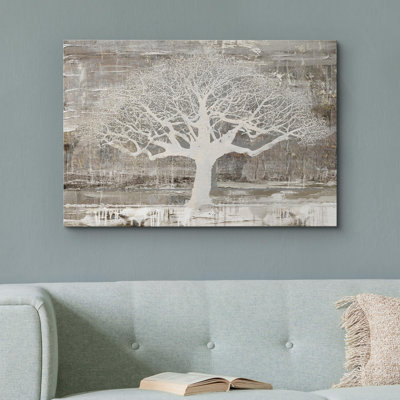 " Grunge White Forest Tree Silhouette "