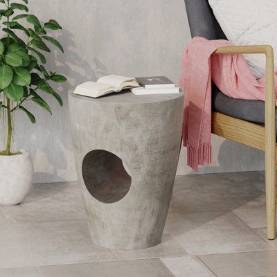 Durable Lightweight Concrete Side Table with Modern Drum Design for Outdoor Elegance and Convenience