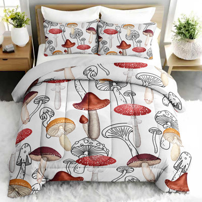 Ensemble d'édredon champignon fantaisiste, ensemble de literie Enchanted Woodland avec 2 taies d'oreiller, literie douce et lavable à la machine, édredon toutes saisons
