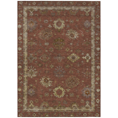 Machine Washable Indoor/Outdoor Xhevrie Paprika Rug
