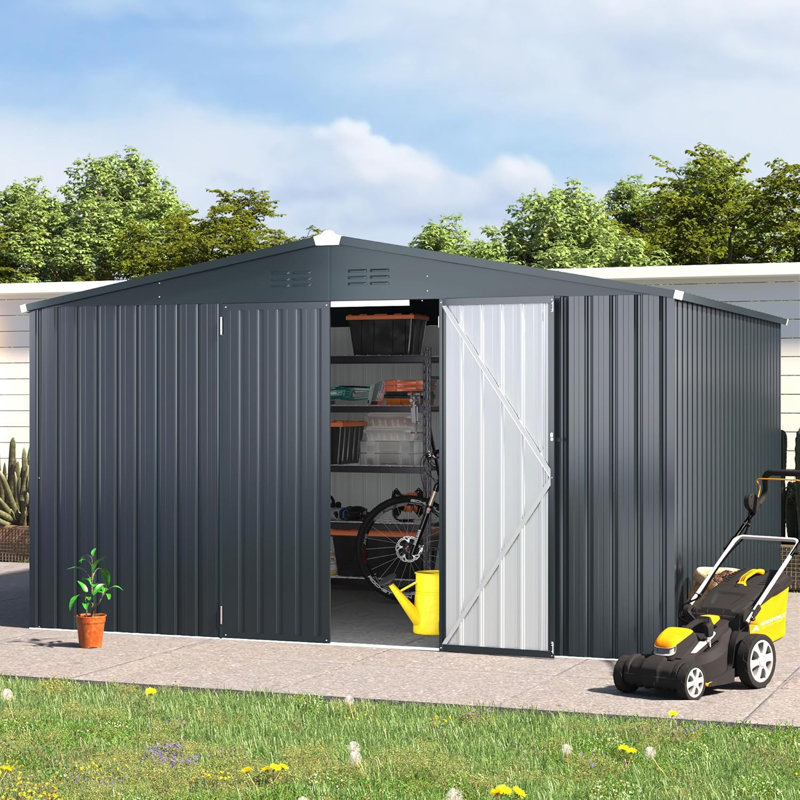 10' x 12' Dark Gray Metal Outdoor Storage Shed