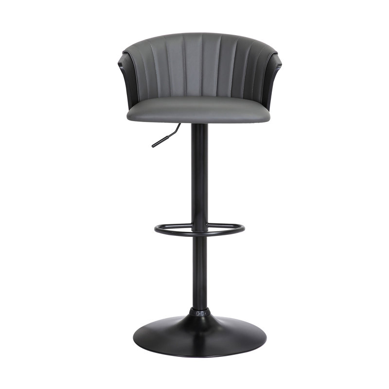Jerahmy Modern Adjustable Swivel Metal Bar Stool, Gray/Black