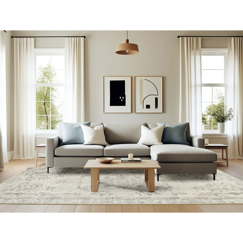 Tapis zone gris clair contemporaine, Rectangle 6 pi x 9 pi