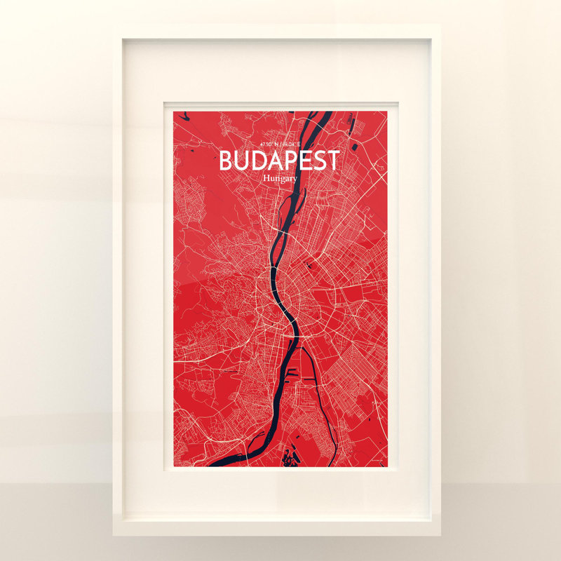 Budapest City Map In Nautical - No Frame Print, 17cm H x 11cm W x 0.05cm D