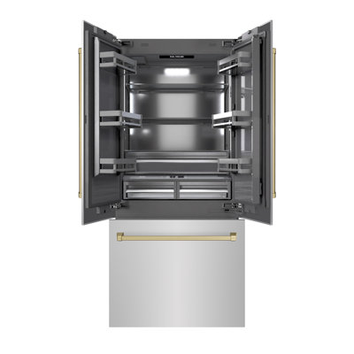 ZLINE Autograph Edition 36 in. 19.6 cu. ft. French Door Built-In Bottom Freezer Refrigerator with Water Dispenser and Ice Maker in Stainless Steel with Graphite Gray Interior and Accents