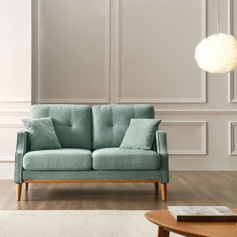 Anwita Recessed Arm Standard Loveseat, Baby Blue 100% Polyester Duplicate, 35.03" H x 56.7" W x 31.9"D