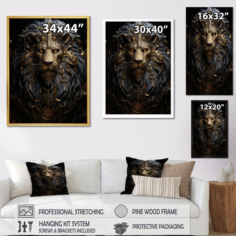 «Regal Elegant Ruler Lion I», reproduction sur toile, Cadre simple noir, H 44 po x l 34 po x P 1,5 po