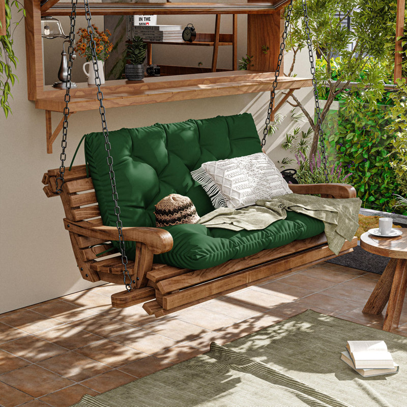 Outdoor 5" Bench Cushion For 2-3 Seaters, Porch Waterproof Swing Cushion With Backrest, 40" W x 20" D, Hunter Green