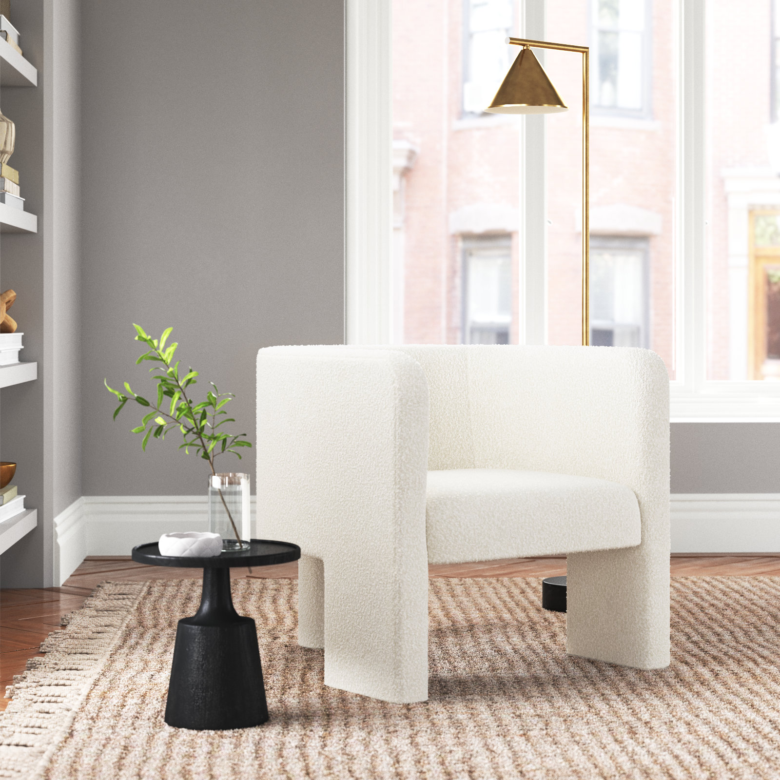 Ellum Upholstered Barrel Chair, Ivory Boucle