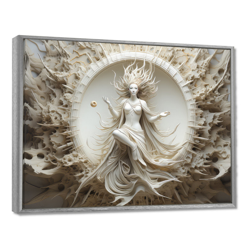 «Indian Mokshas Ethereal Eggshell I», reproduction sur toile, H 24 po x l 32 po, Encadrement argenté