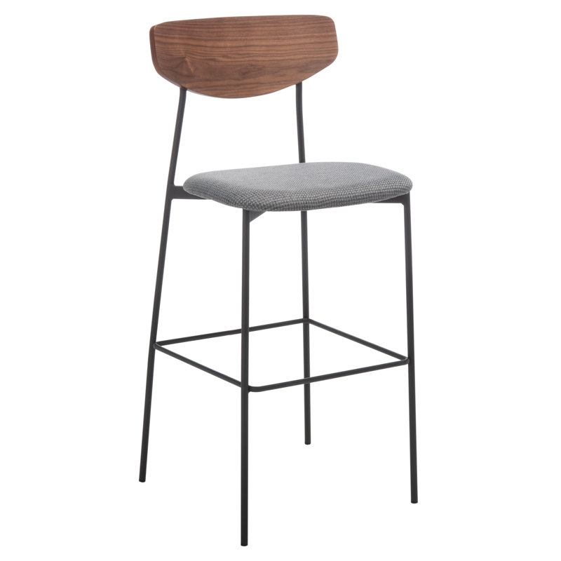 Clora Upholstered Counter Stool with Metal Frame, Walnut, Grey