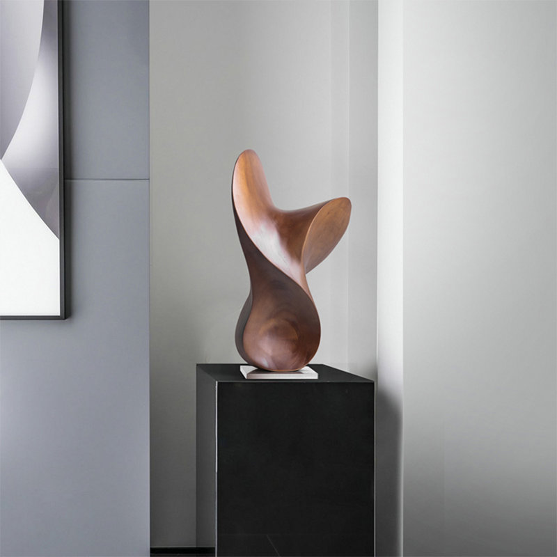 Brown+Silver Free Form Solid Wood+Stainless Steel Decorative Object