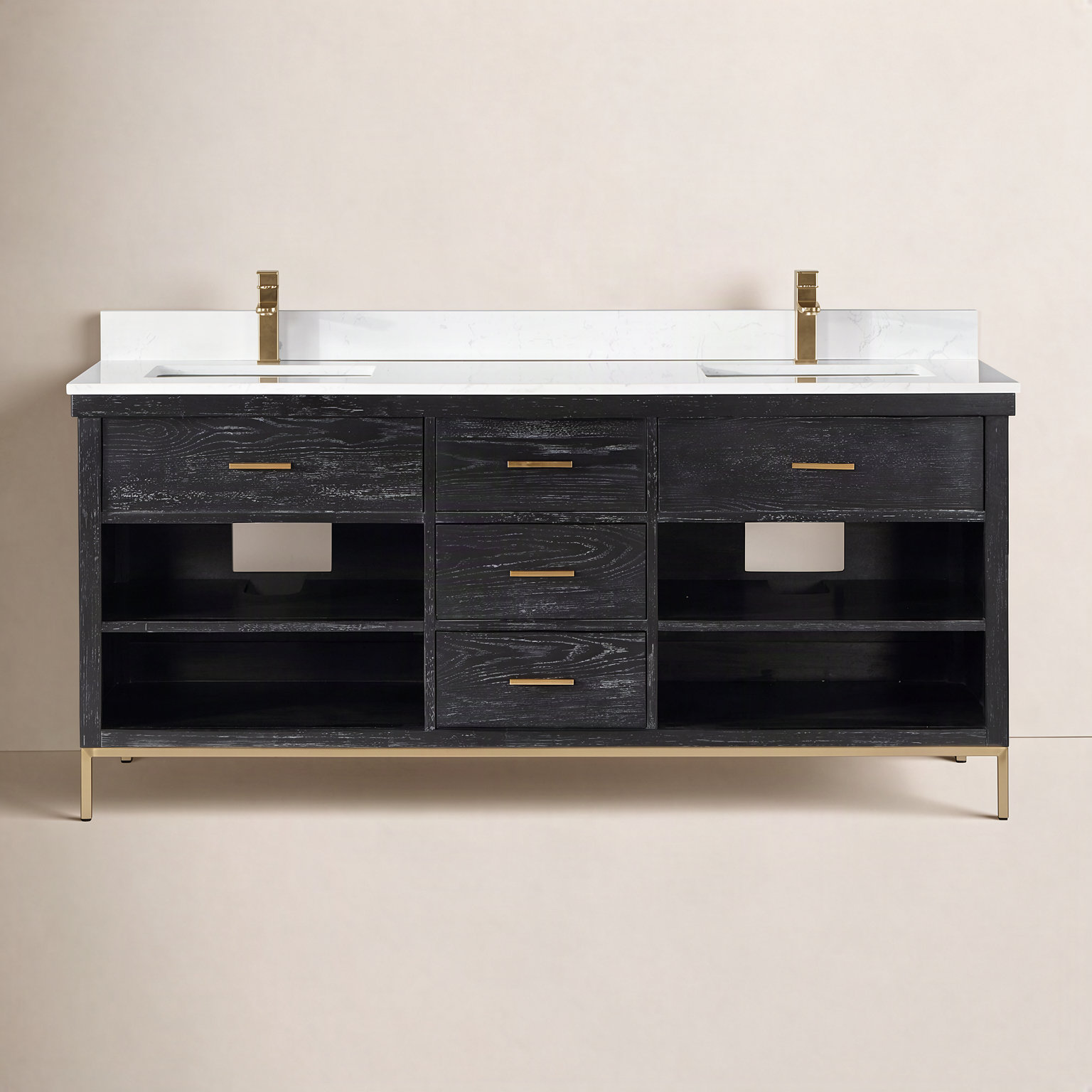 Adaire 72'' Double Bathroom Vanity, Black, Gold