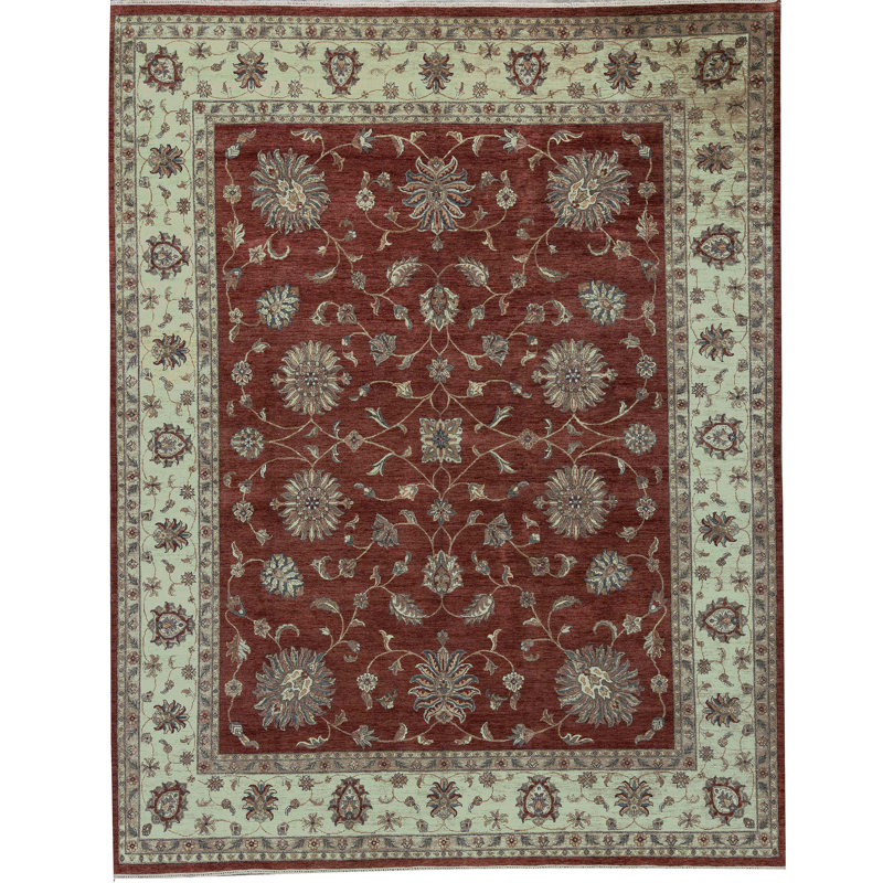Tapis rouge et ivoire noué à la main de haute qualité