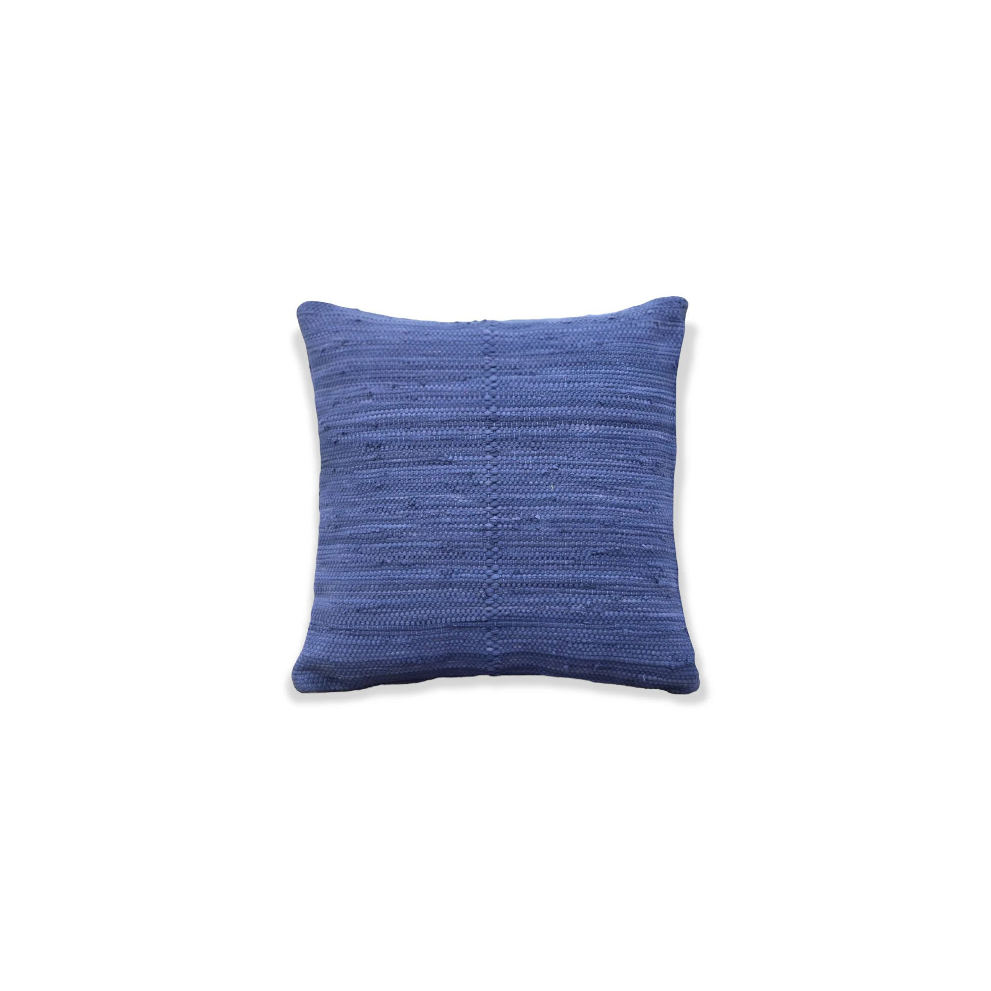 PILLOWPIA 100% Cotton Chindi Lumbar Pillow Cover with Brass Zipper | Handwoven Accent, Marine Blue, Square 20"