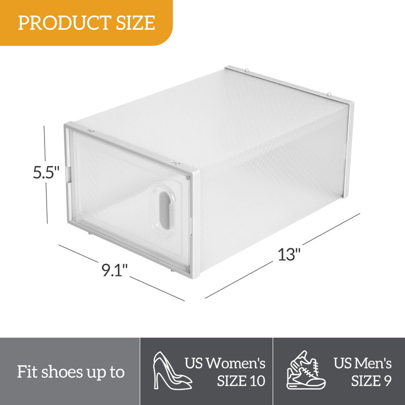 12 Pack Clear Plastic Stackable Shoe Storage Boxes White - Foldable Assembly, Transparent Door, Fits Us 5.0-10/eu 37-44 Shoes (23×33.4×14cm), 1kg Load Capacity
