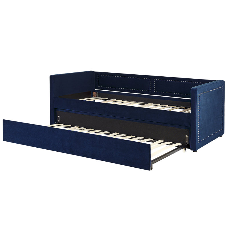 Airianna Upholstered Daybed with Trundle, Navy