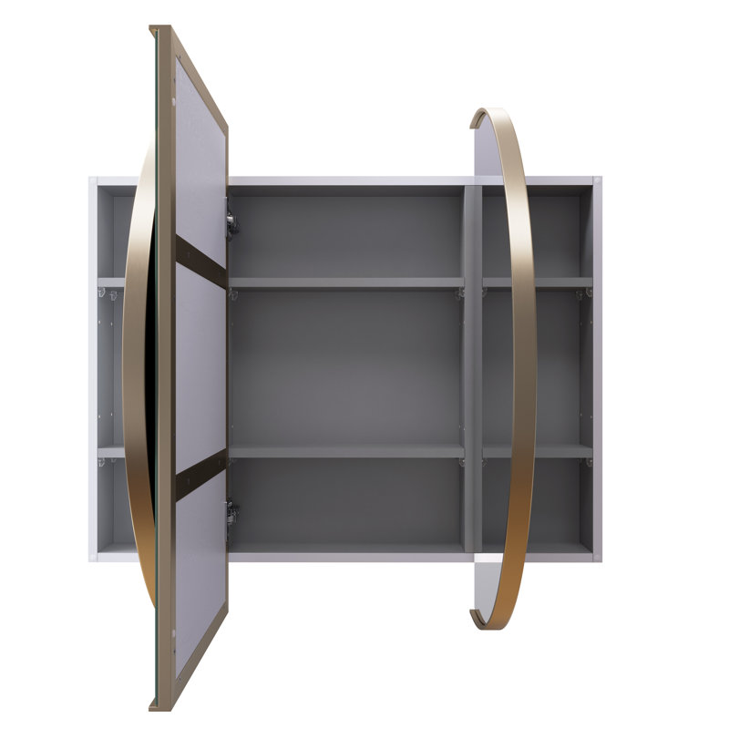 Recessed Framed 2 of Doors Medicine Cabinet with Adjustable Shelves, Satin Brass