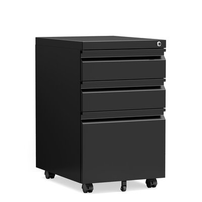 Glenden File Cabinet  3 Drawer Under Desk Metal Filing Mobile Storage Cabinet With Lock ,Fully Assembled Except Wheels ,For Home Office -  Inbox Zero, 5FF1F3086F264B7D828AE1DC0CAAD47F