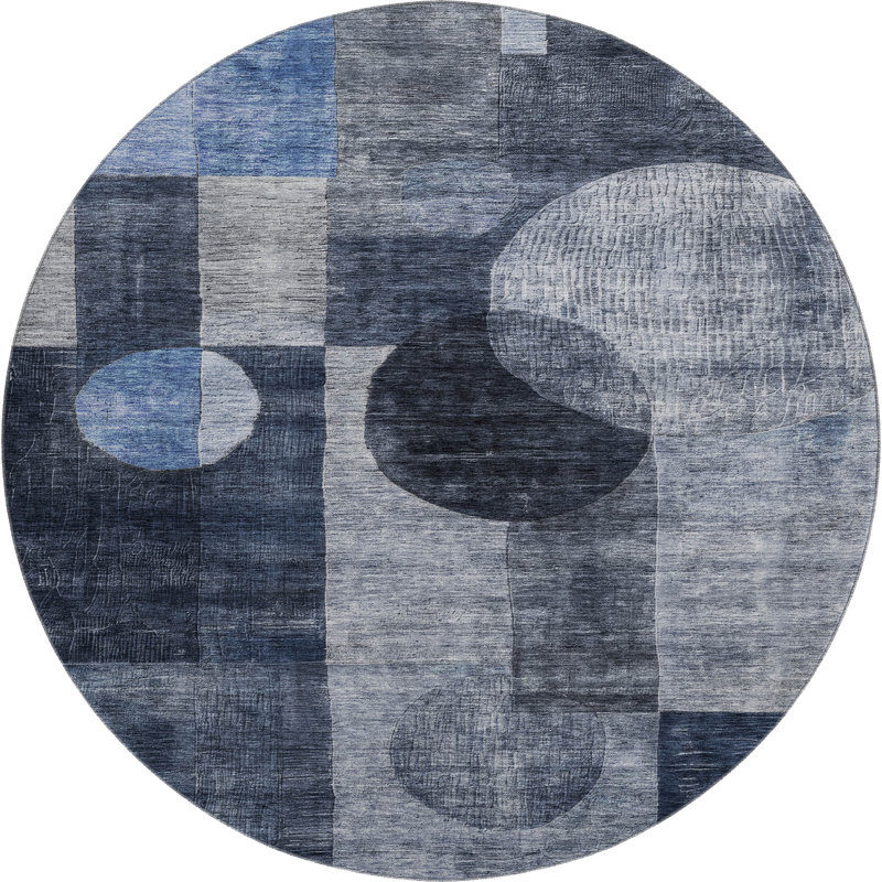 Premium Machine Washable Konopka AMF1114 Geometric Rug, Round 8'
