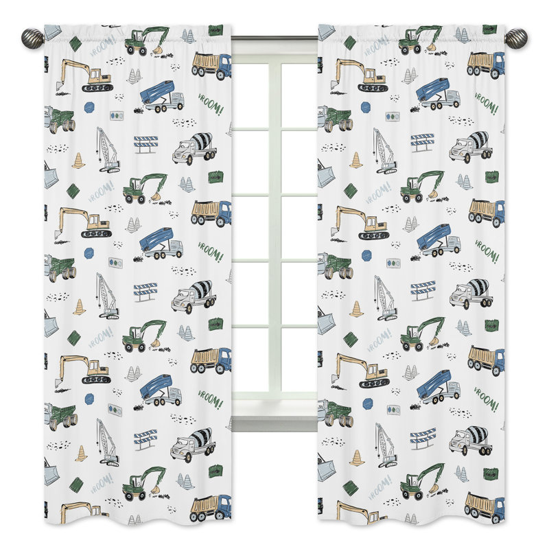 Construction Truck Semi-Sheer Rod Pocket Curtain Panels