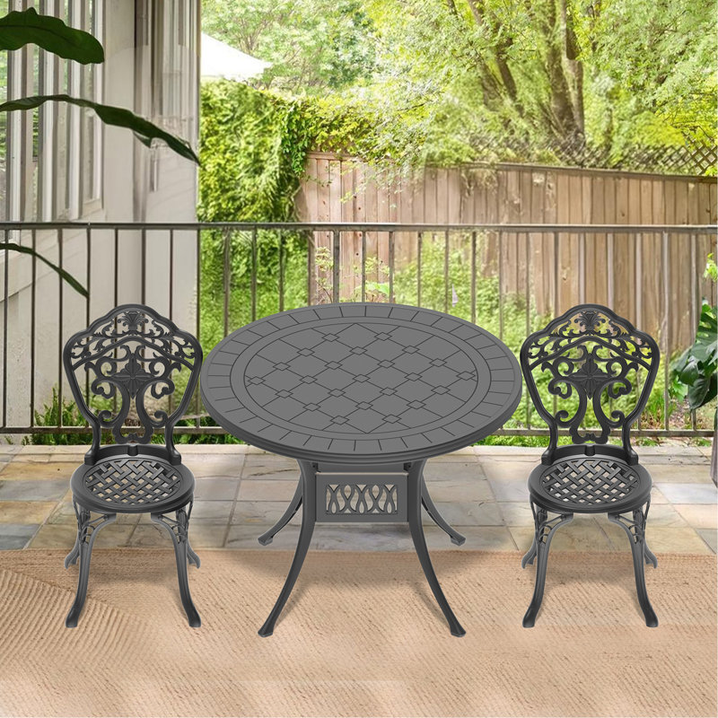 3-Piece Set Of All-Weather Cast Aluminum Dining Furniture Set With Black Frame, 2
