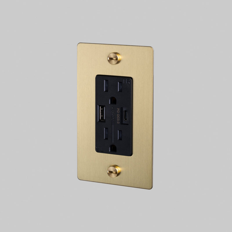 1G Combination Duplex Outlet And USB-A + C Charger / Without Logo, Brass