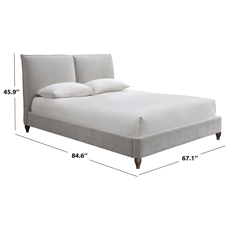 Lit plateforme tapissier Mariam, Gris clair / noyer, Grand