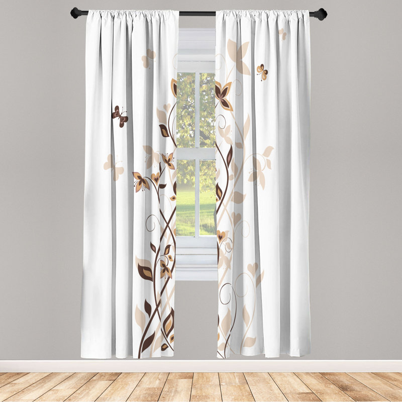 Microfiber Floral Semi-Sheer Rod Pocket Curtain Panels, 28" W x 95" L, Light Pink/Black/White