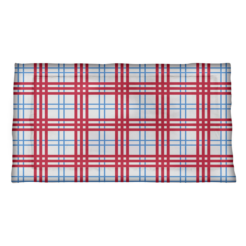 Polyester Plaid Sham Set, King, White/Light Blue/Red