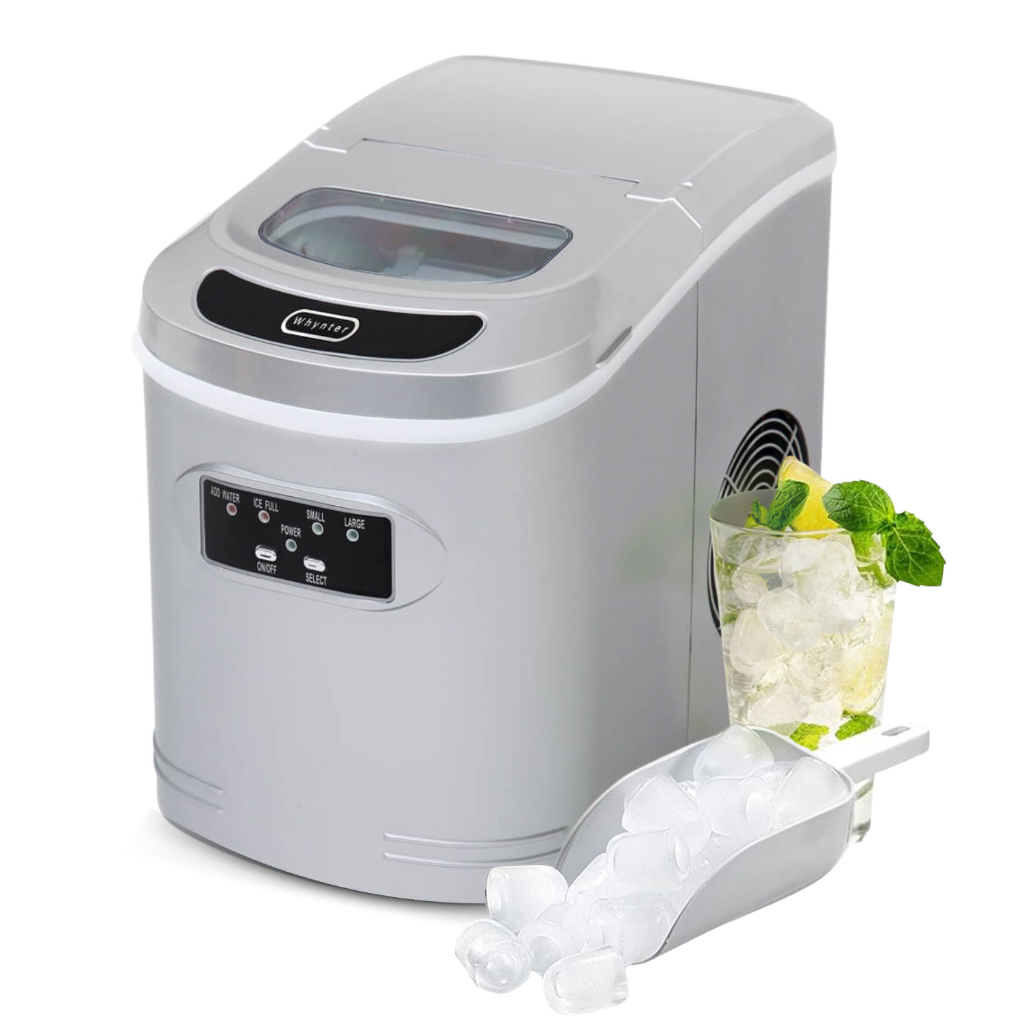 Whynter Compact Portable Ice Maker 27 lb Capacity Silver | Fridge.com