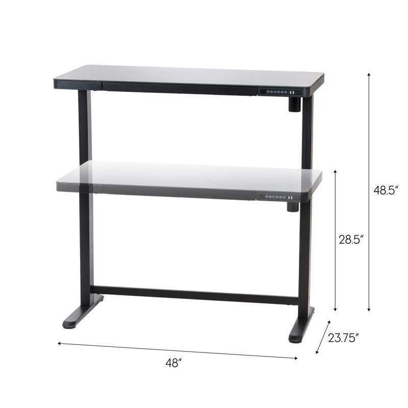 Black Adjustable Glass Top Standing Desk with USB Port